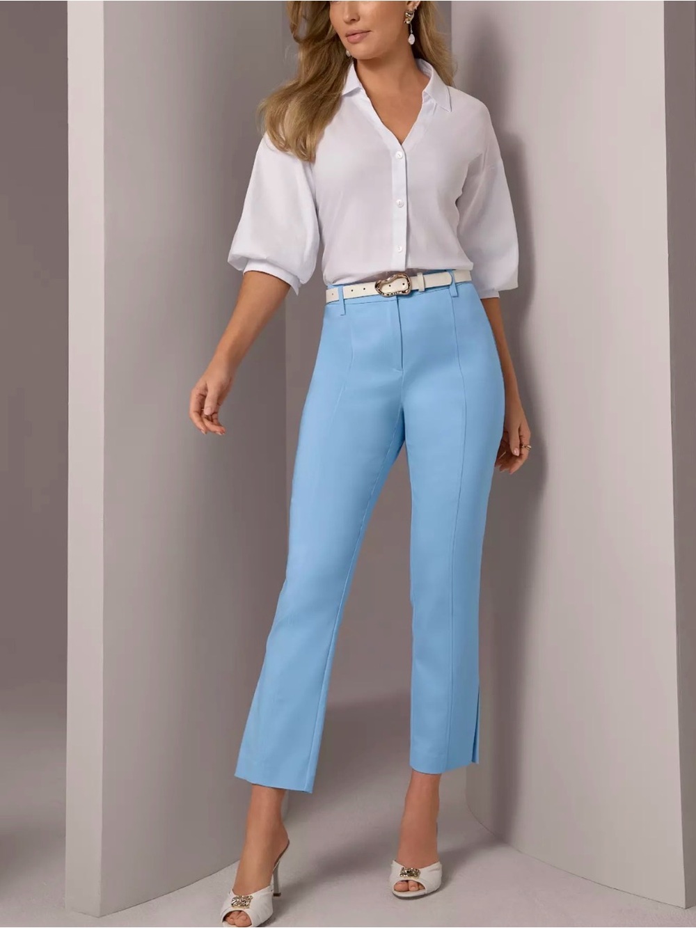 Boston Proper Pastel Blue Cropped Straight-Leg Pants